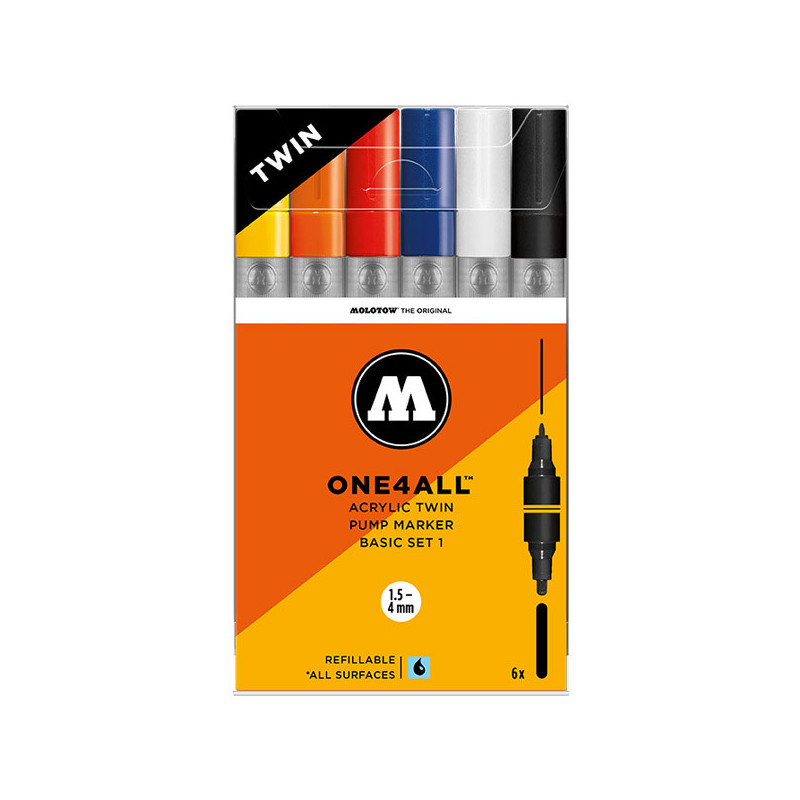 Molotow molotow acrylic marker one4all twin #01 pochette de 6pcs - peinture - préco mars 2025MW200488.jpg4250397641928
