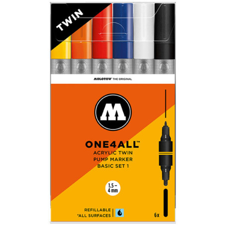 Molotow molotow acrylic marker one4all twin #01 pochette de 6pcs - peinture - préco mars 2025MW200488.jpg4250397641928